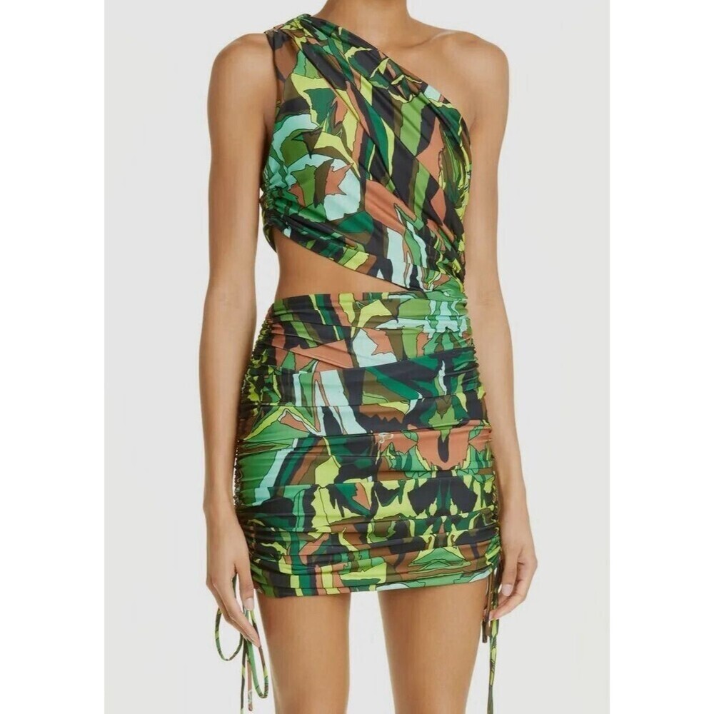 DUNDAS Gala Ruched One Shoulder Cutout Jersey dress Jungle Camo IT 46 US 10